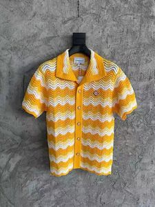 Suéteres para hombre Suéteres Casablanca amarillos Y2k para hombre Camiseta de punto calada con patrón de ondas 230830