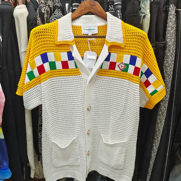 Pulls pour hommes Y2K Jaune Casablanca Pulls pour hommes Coloré Tricot à manches courtes Femme Large 1 1 Sweat-shirt de haute qualité 230830