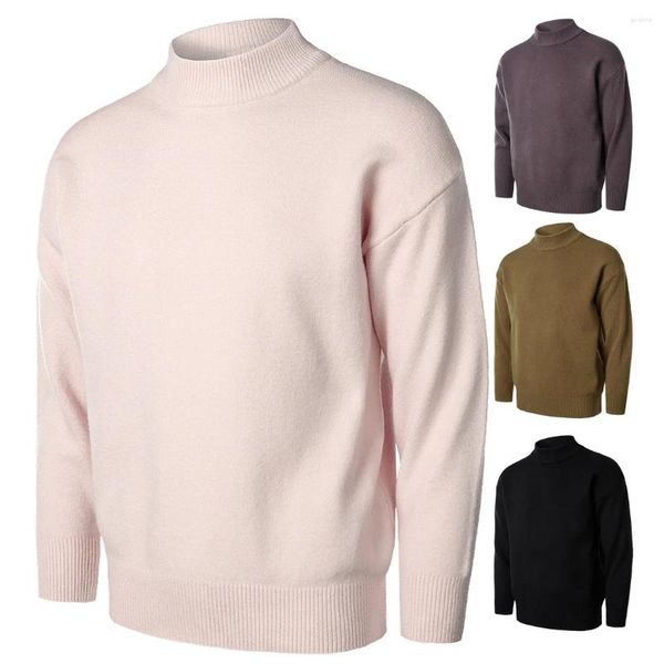 Pulls pour hommes YM649 Pull de couleur unie en vrac de haute qualité Hiver de 2023 avec col demi-hauteur et chemise à manches raglan