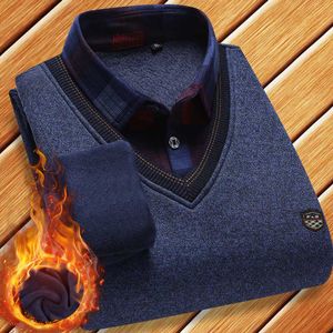 Pulls pour hommes col de chemise jeune et d'âge moyen faux deux pièces à fond hommes vêtements d'hiver tricotés 221117