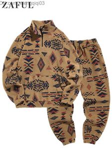 Sweaters masculinos Zaful Artificial Sherpa Sherpa Turtle Neck Capolle con pantalones establecidos Ettnic Aztec Blur Sweam Sweam Leggings Juego Z230811