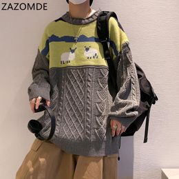 Pulls pour hommes Zazomde 2023 harajuku tricoté des moutons de dessin animées hommes Hip Hop Streetwear Sweater mâle d'automne hivern