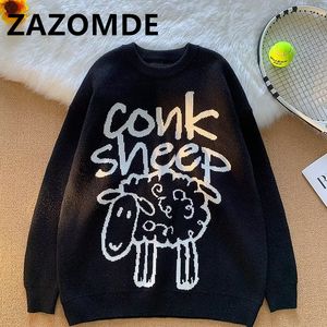 Herentruien Zazomde Herfst Cartoon schapen trui Harajuku Kawaii Cute pullover gebreide tops Koreaans losse paar High Street Jumper 230816
