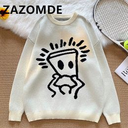 Herentruien Zazomde Autumn Harajuku Cartoon gebreide oversized Creative O Neck Knitwear pullovers unisex streetwear Men 230816