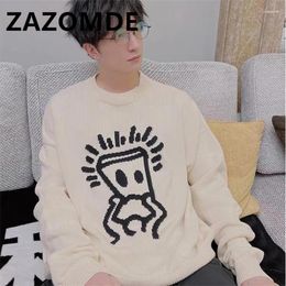Pulls pour hommes Zazomde Automne Simple Pull Harajuku Casual Hommes Pull Jacquard Col Rond Lâche Couple Mode Knitwea Unisexe