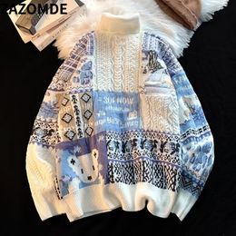 Herentruien Zazomde Bear gebreide Turtleneck Sweater Sweater Men Winter Jumper Harajuku Cartoon Fashion Vintage Oversize Streetwear Men 230228