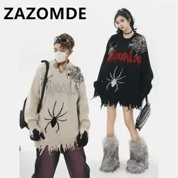 Heren Truien ZAZOMDE Paar Hip Hop Oversized Gebreide Heren Streetwear Harajuku Spider Patchwork Jumper Fashion Casual Losse Trui
