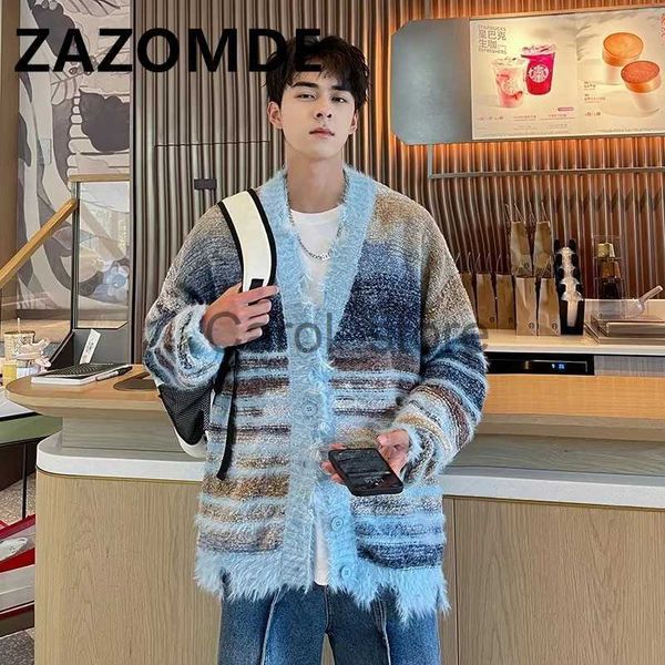 Ponts pour hommes Zazomde Fashion Y2K Cardigan Poulain Couleur Couleur rayée Pull V-Neck Single Breasted Knitwear Coat High Street Tops Winter J231220