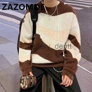 Herentruien ZAZOMDE Japanse stijl Ronde hals Kleurblokken Gestreept Herenkleding Losvallend Casual Tienerkoppels Eenvoudige kleding High Street Tops J231006