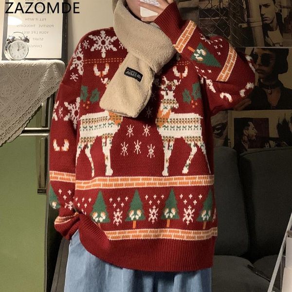 Suéteres para hombre ZAZOMDE, suéter de Navidad Unisex, sudadera con estampado de Reno divertido, jerséis de Navidad de invierno con cuello redondo para hombre, Tops