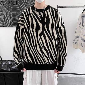 Mannen Truien Zebra Gestreepte Trui Mannen Herfst Harajuku Vintage Y2K Streetwear Losse Mode Trui Hip Hop Vrouwen Gebreide Jumper