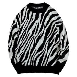 Sweaters voor heren Zebra Sweater Men Autumn Hip Hop Harajuku Streetwear Vintage losse mode -pullover gebreide paren groot formaat gebreide 220924