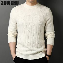 Suéteres para hombres Zhuishu marca de gama alta jacquard cuello redondo suéter para hombres otoño invierno casual moda lujo punto jersey ropa masculina 231128