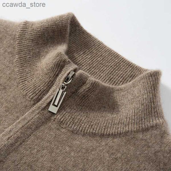 Suéteres para hombres Cuello con cremallera Suéter para hombres 100% Cabra Cashmere Knit Jumper Suave Cálido Venta caliente Manga completa Jersey Color sólido Ropa masculina WL01 Q240105