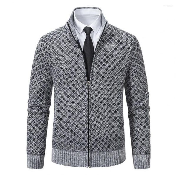 Pulls pour hommes Fermeture à glissière Ouverture Pull Motif géométrique Élégant Cardigan tricoté Chaud Doux Manteau à la mode pour l'automne