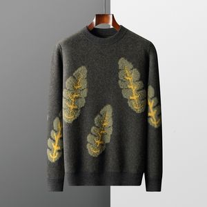 Suéteres para hombres ZOCEPT Suéter engrosado de jacquard con hojas de punto para hombres Invierno 100 Jersey de lana merino Jersey elegante con cuello redondo estilo inglés 230830