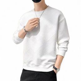 Sweat-shirt pour hommes Solide O Cou Lg Manches T-shirts Automne Printemps Texture Simple Noir Blanc Classique Hommes Pull À Capuche Tops z1HO #