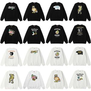 Sudaderas para hombre Sudadera con capucha de diseño Hecho por humanos Otoño Invierno Nuevo Pato de dibujos animados Estampado Pareja Jersey suelto Manga larga Felpa Cuello redondo Suéter Tendencia