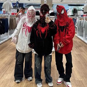Sweatshirts voor heren Y2K Spider Web Graphic Men Hoodies Haruku Hip Hop Volledige ritsjack jas streetwear vrouwen gotische punk losse pocket sweatshirt t240124