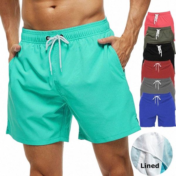 Maillot de bain pour hommes Short de bain d'été Short de plage à séchage rapide avec poches latérales et doublure en maille Maillot de bain Maillot de bain K35w #