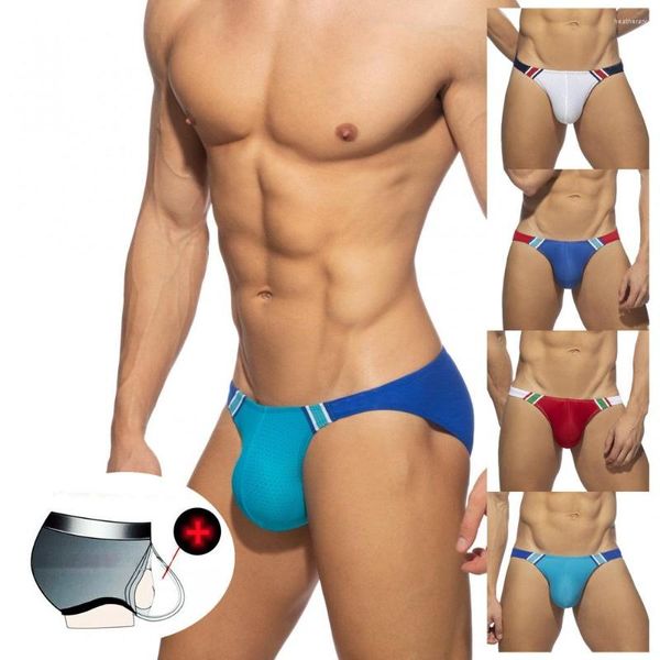 Traje de baño para hombres 2023 Calzoncillos de natación para hombres Patchwork Malla Bikini Sexy Cintura baja Push Pad Traje de baño Verano Gay Ropa de playa transpirable