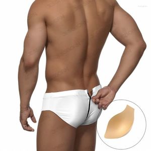 Traje de baño para hombre 2023, calzoncillos sexis con cremallera para nadar, pantalones de playa, traje de baño para surfear, trajes de baño acolchados de cintura baja con realce