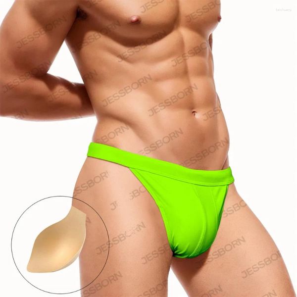 Swimwear masculin 2024 hommes à moitié arrière Bulge Bikini Briefes string Slip Sexy Push Up Men Swim Bath Bathing Costume Man Swimmsuit Swimming Trunk