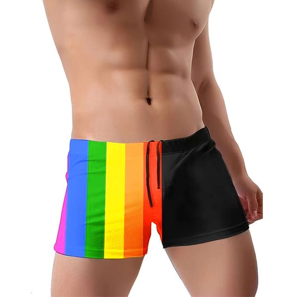 Swimwear masculin 2024 Nouveau short de natation à l'angle plat épissé de rayures rouges colorées