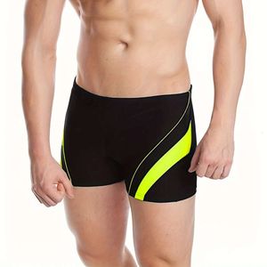 Heren Swimwear 2024 NIEUW Fashionable Black and Yellow Color Block Anti Fading Flat Corner Mens zwembroek