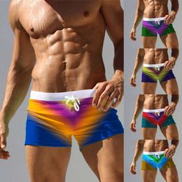 Heren badkleding 2024 Snelle drogende sport shorts voor heren oversized losse gradiënt strandbroek met anti -glans en ongemakkelijke zwembroek