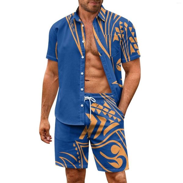 Traje de baño para hombres 2024 Verano personalizado Beach Resort Camisa suelta pantalones cortos de manga corta Set Polinesia Vintage Pajama Party
