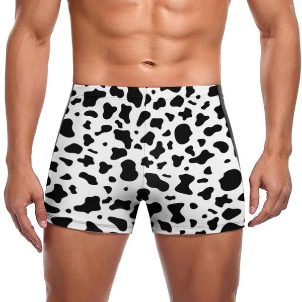 Traje de baño para hombres Negro Blanco Vaca Impresión Natación Troncos Patrón de moda Manchas Animal Elástico Swim Boxers Plus Tamaño Piscina Hombre