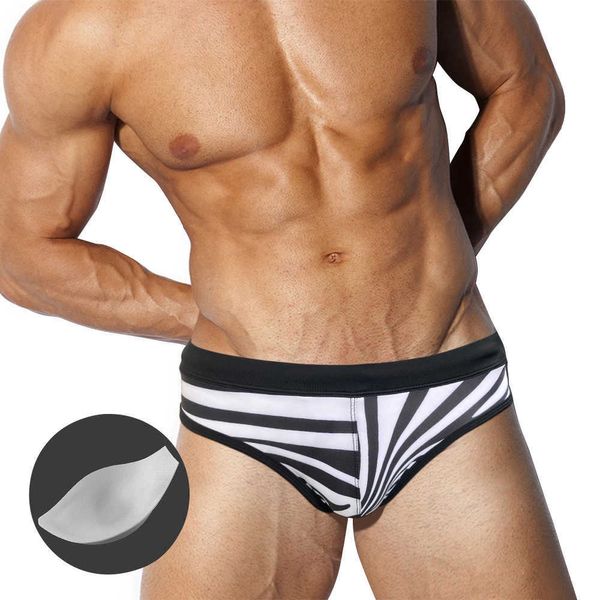 Maillots de bain pour hommes Noir Blanc Rayures Imprimer Shorts De Bain Hommes Avec Push Pad Briefs Europe Amérique Mode Sexy Summer Beach Surf Quick Dry Bikini J220913