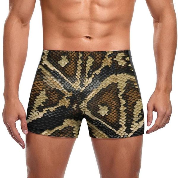 Maillot de bain pour homme marron beige motif peau de serpent maillot de bain noir boule Phyton écharpe plage impression short de bain élastique grande taille hommes maillot de bain