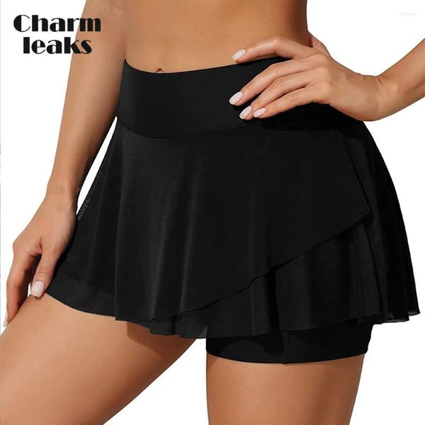 Traje de baño para hombres Charmleaks Mujeres Faldas de natación Sólido Cintura alta con bolsillos Surf suave Tankini Bottom Bulit-in Shorts Swim Wear