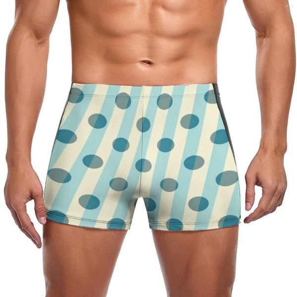 Bañador para hombre, bañadores de lunares y rayas, pantalones cortos con estampado de playa de arte moderno, traje de baño elástico de talla grande para hombre