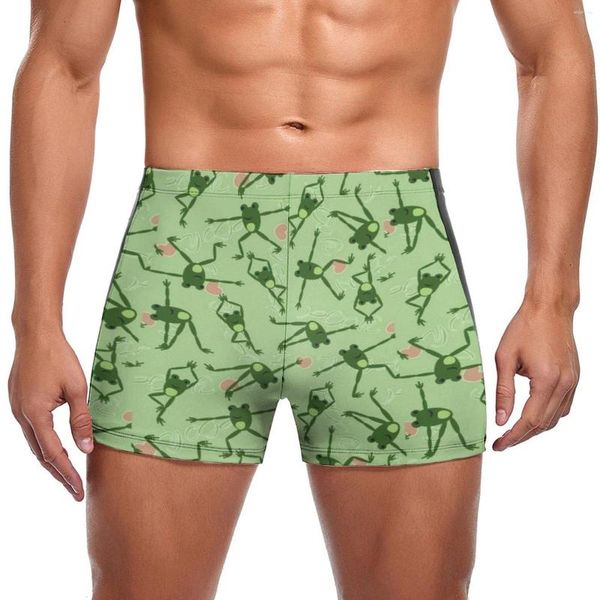 Traje de baño para hombres Rana divertida haciendo yoga Troncos de natación Lindo diseño de forjas verdes Manténgase en forma Boxeadores de natación personalizados Talla grande Hombre de entrenamiento