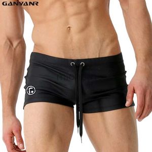 Swimwear voor heren Ganyanr Brand Sexy Men Swimwear Braziliaanse klassieke snijzwembussen Zwemmende briefs Gay Swim Boxers Zwemboks Surf Boardshorts D240424