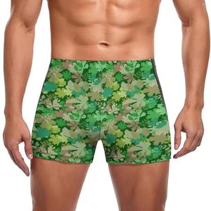 Swimwear voor heren groene bladeren zwembroekbroek bladbosafdruk strand mode zwem shorts verblijf in vorm push omhoog mannen zwempak