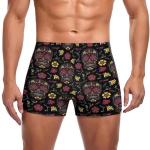 Heren Swimwear Halloween Dag van de dode zwembroek Schedel Bloemen Print zwembad Aangepaste zwembroek Duurzaam Push Up Men Swimsuit