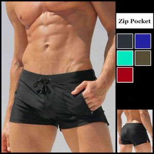 Maillots de bain pour hommes chaud 2020 maillot de bain pour hommes maillots de bain Sexy maillot de bain plage maillot de bain Gay Boxer slips poche à glissière verticale J220913