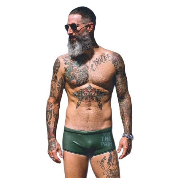 Bañador para hombre Love The Pain Pampage Training Swin Leg Boxer Bañadores de natación Anti-Drop Printing Panties PantsMen's