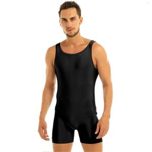 Traje de baño para hombre Traje de baño de una pieza para hombre Sin mangas Elástico Spandex Body Entrenamiento Danza Biketard Unitard Gym Wear Leotardo