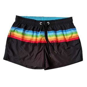 Maillots de bain pour hommes Shorts de bain à séchage rapide pour hommes Pantalons de plage à rayures arc-en-ciel Bermudes Surf Short Homme Polyester Shorts de sport Noir Blanc Short de bain M XL J230707