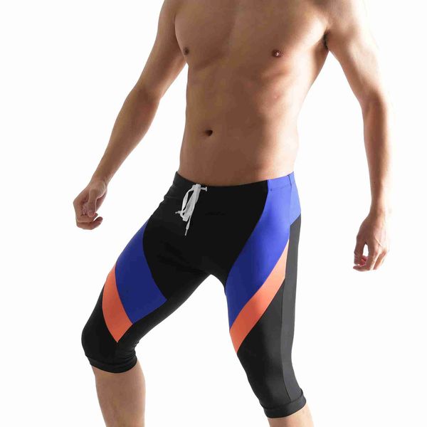 Maillots de bain pour hommes Maillots de bain pour hommes Seven Men Color Matching Fitness Maillots de bain Cyclisme avec de longs shorts de bain Surf Running YQ231102