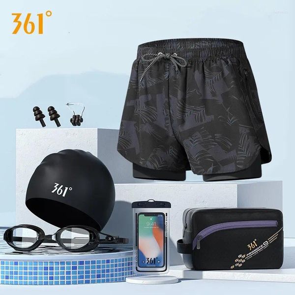 Traje de baño para hombres Hombres Gafas de competencia a prueba de agua con tapones para los oídos Estuche Troncos Secado rápido Profesional Correr Playa Pantalones cortos de baño