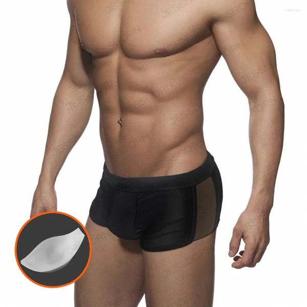 Maillots de bain pour hommes Mens Black Boxer Maillot de bain avec coussinets Push Mesh des deux côtés Sexy Spring Beach Surf Sports