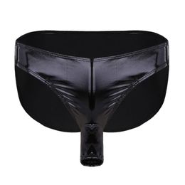 Maillots de bain pour hommes Lingerie à la mode pour hommes Gaine de pénis ouverte Ceinture élastique Culottes Culottes Look mouillé Latex Cuir verni Slip Sous-vêtements