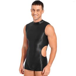 Bañador para hombre, mono brillante para hombre, traje de baño de una pieza recortado con cremallera en la espalda, mono corto elástico ajustado, ropa de dormir para entrenamiento de gimnasio