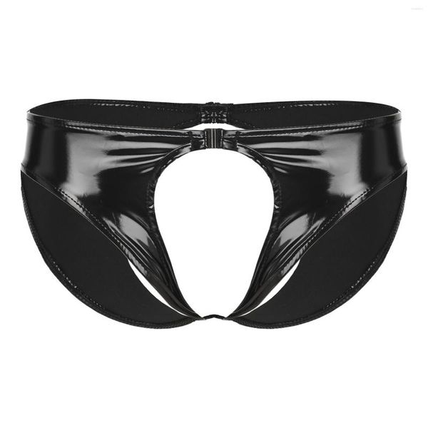 Maillots de bain pour hommes Lingerie pour hommes Taille basse Ouvert BuBriefs Découpe Sous-vêtements Entrejambe Sissy Culotte Wet Look Cuir verni Crotchless Strings